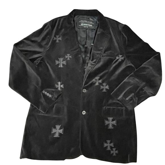 Vintage Y2K Machine Velvet Blazer XXL Cross Embroidered Goth Clubwear Jacket - Picture 1 of 6